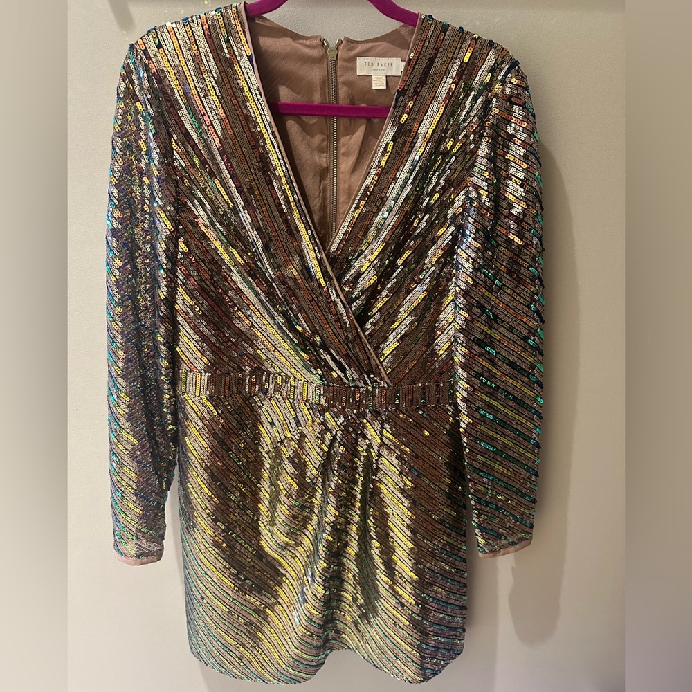 Ted Baker Sequin Dress with Pink and Gold Accents